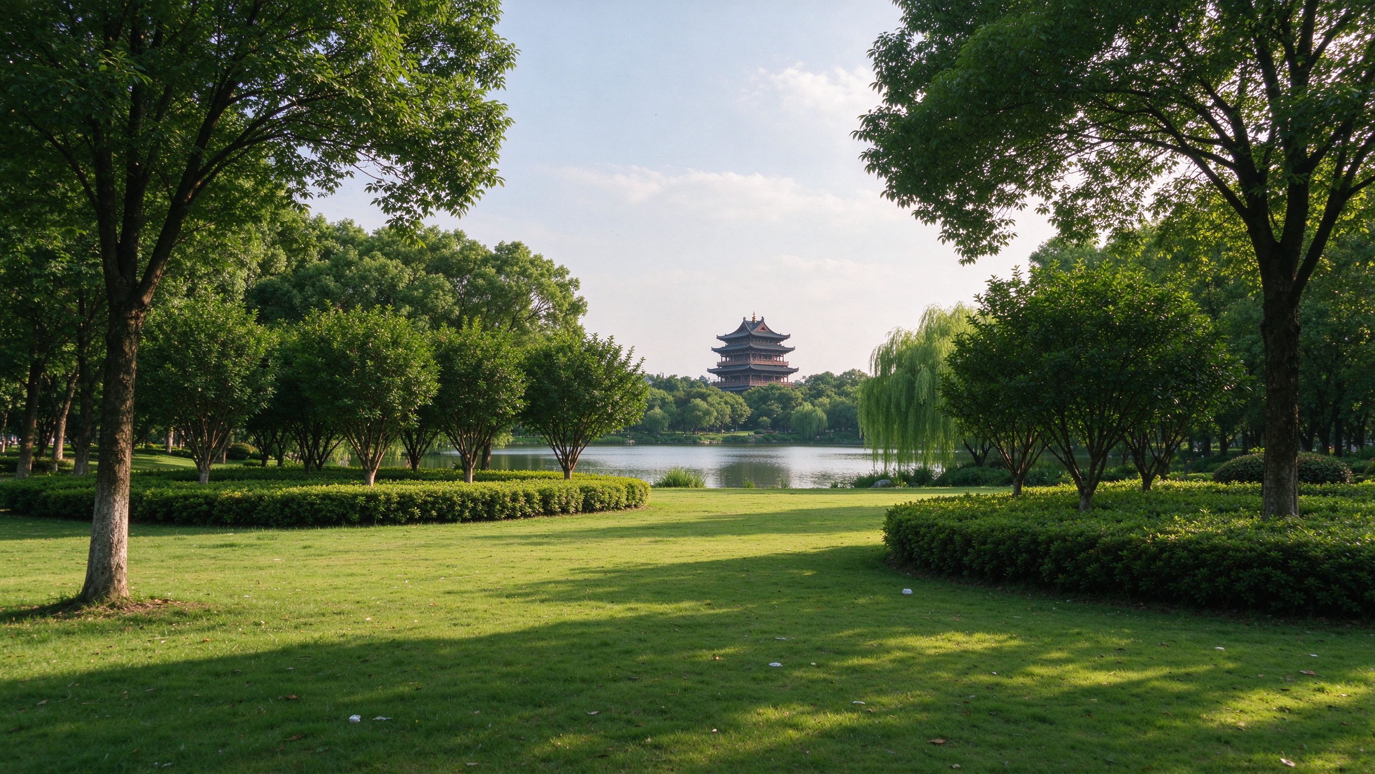 鄢陵方向城市公园绿化与湖面