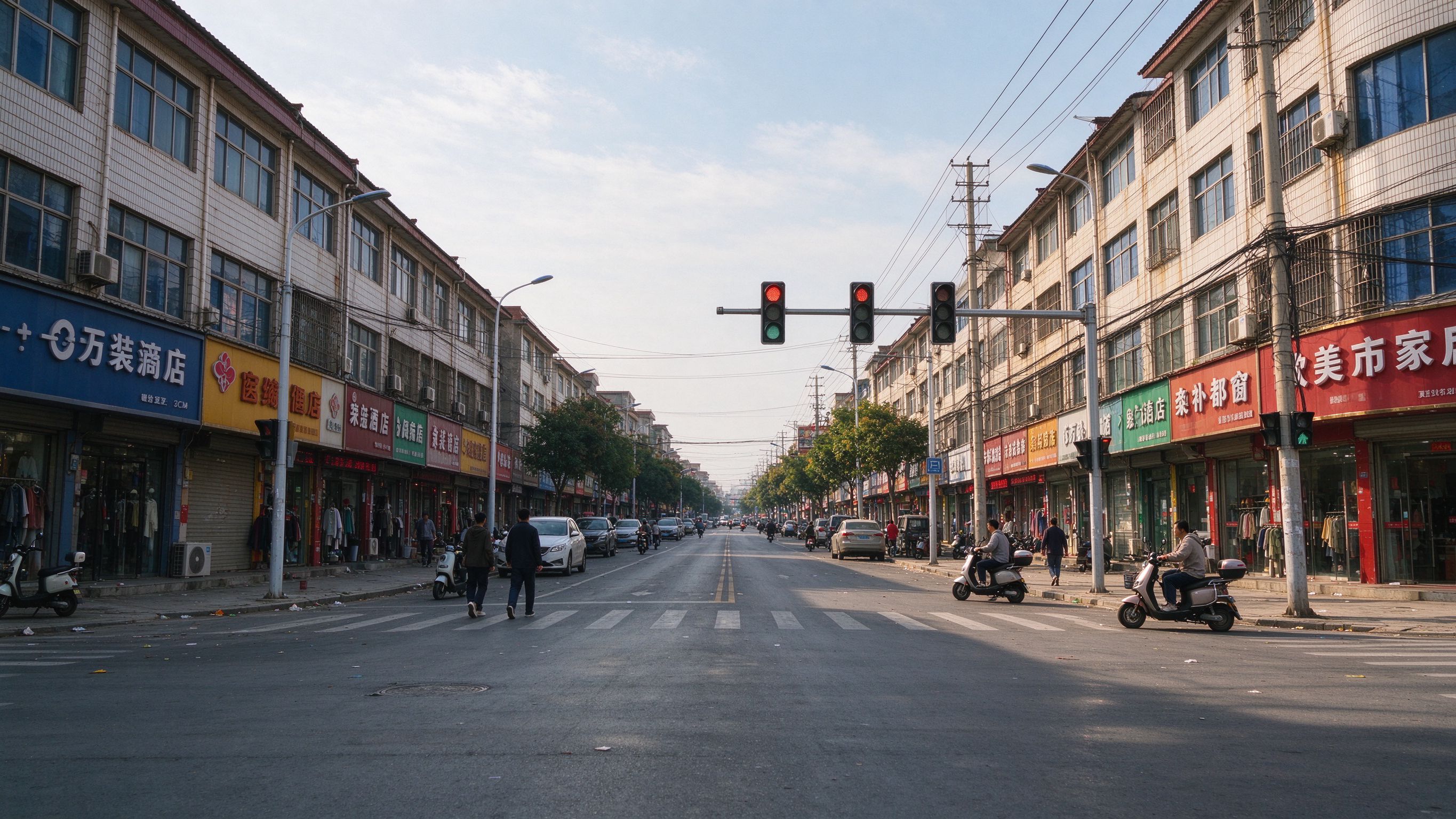 许昌小城街景沿街店铺
