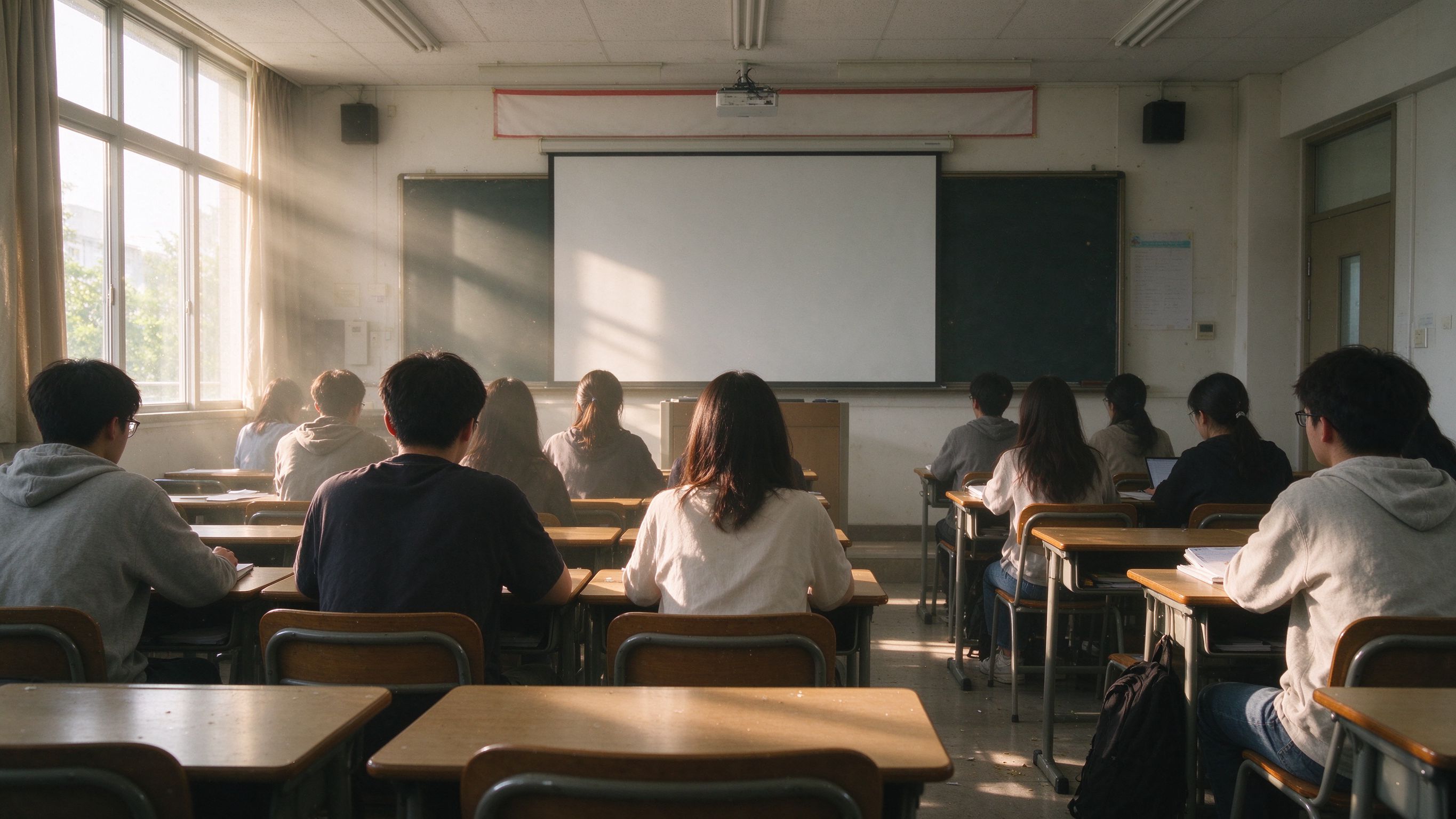 教室后排课桌椅一角